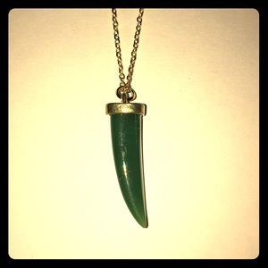 Emerald horn with gold chain. 20” necklace.